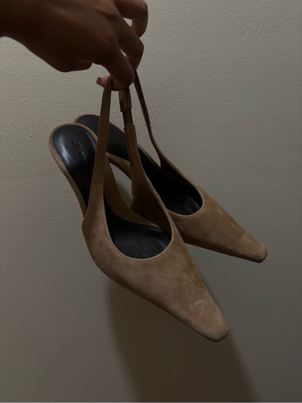 H&M Tan Suede Pointed-Toe Slingback Heels